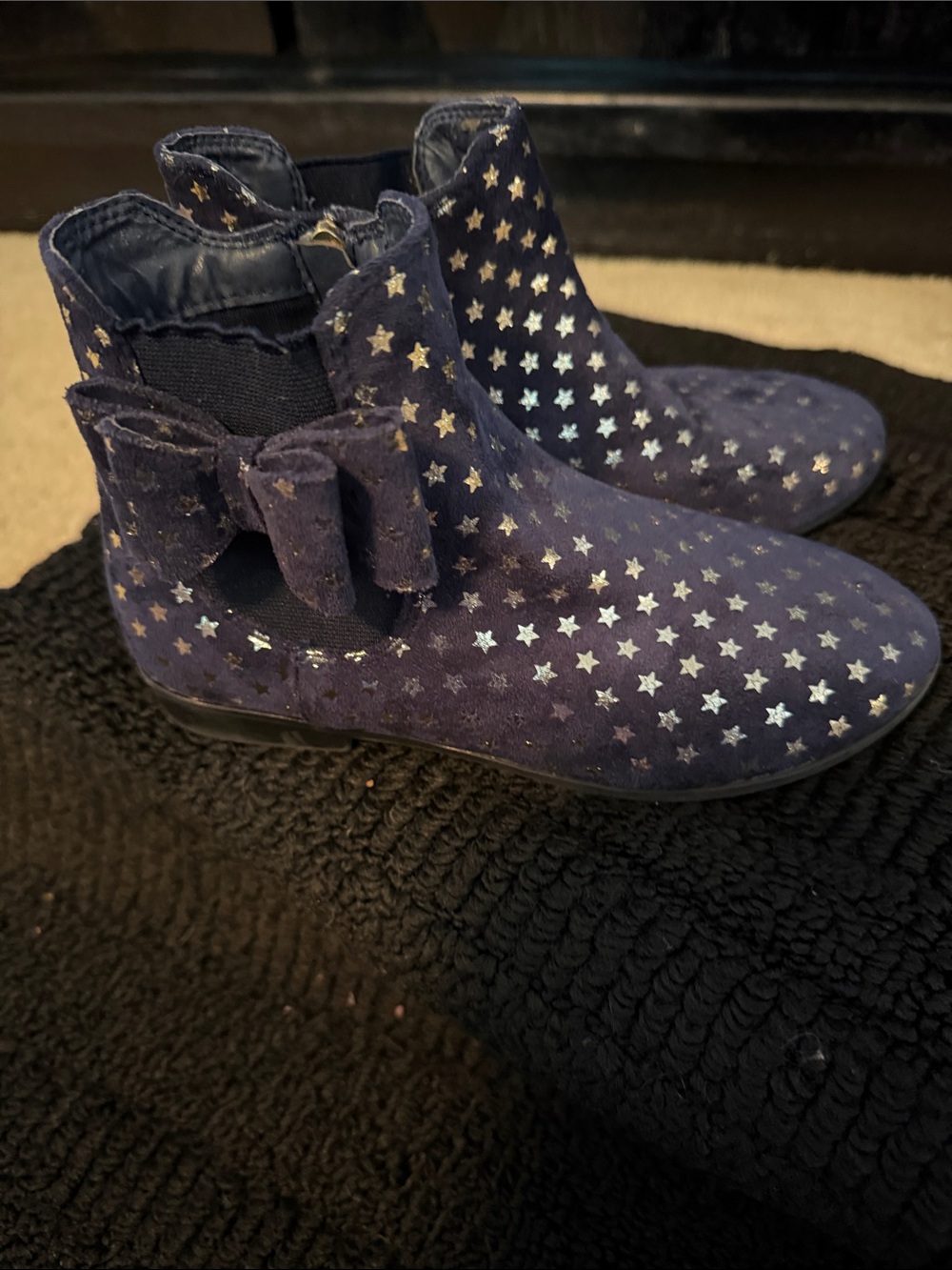 Tahari Navy Blue Star Pattern Kids Ankle Boots with Bow